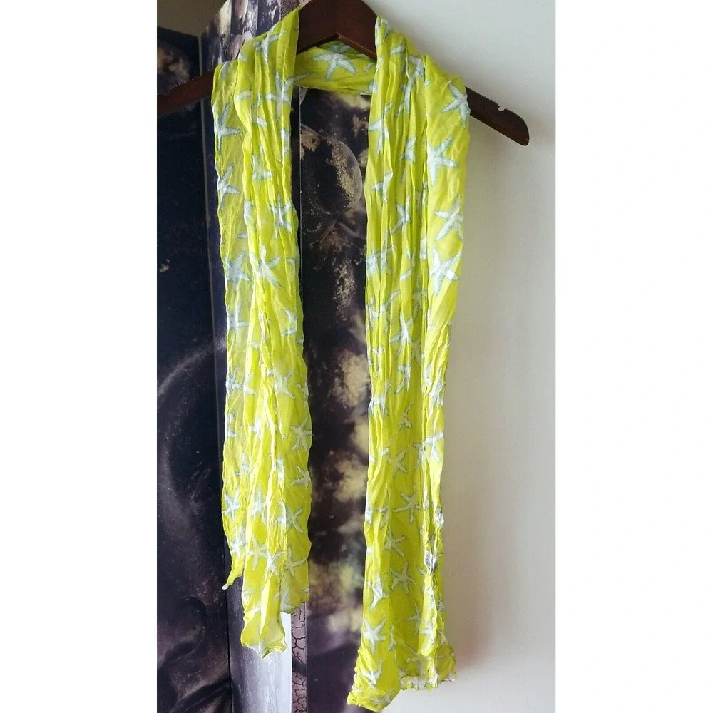 Joy Susan Womens STARFISH Yellow Scarf Wrap Multicolor‎ Made USA 70 x 19 in FUN!